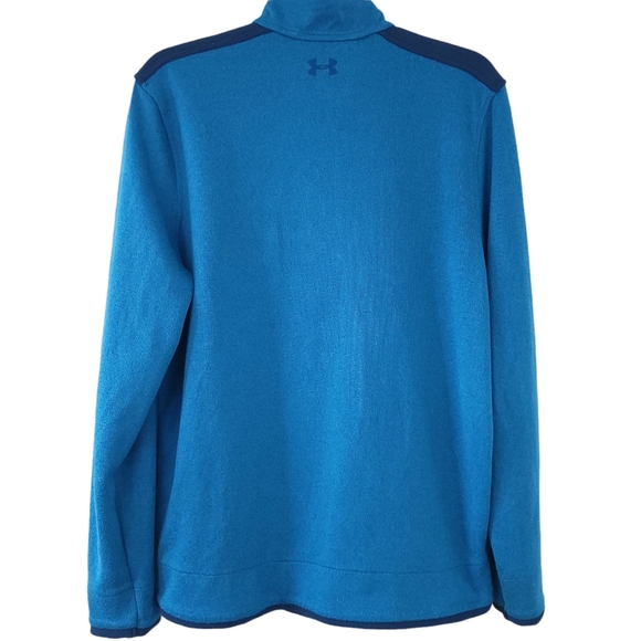 Under Armour ColdGear Loose Golf Sweater Fleece Pullover Quarter Zip Blue Medium - Picture 2 of 4